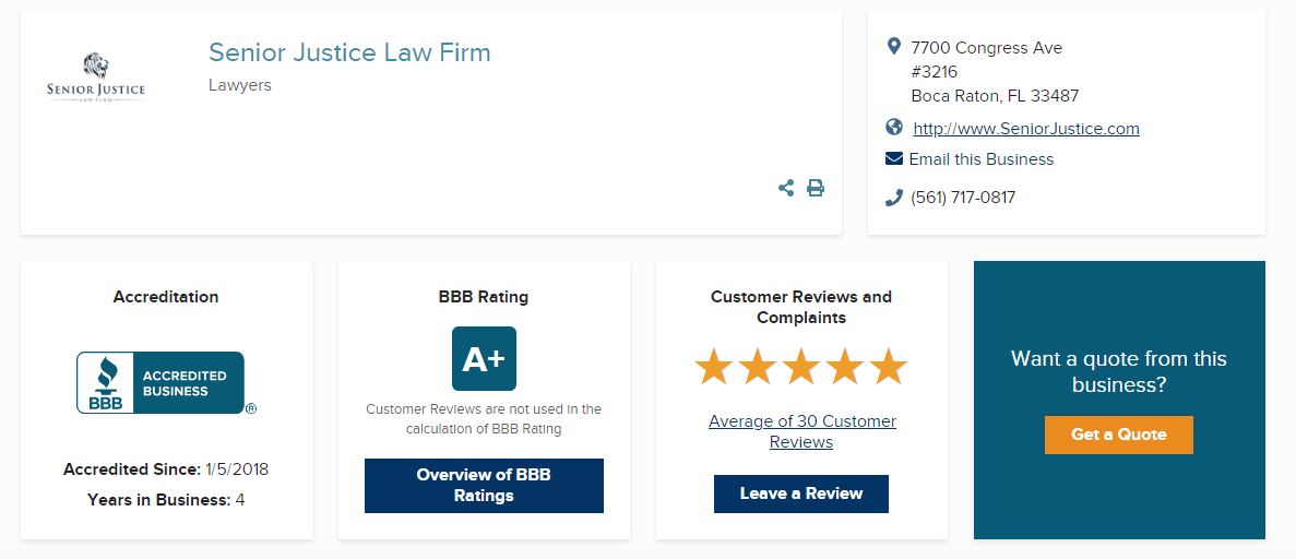 Customer Reviews of Senior Justice Law Firm