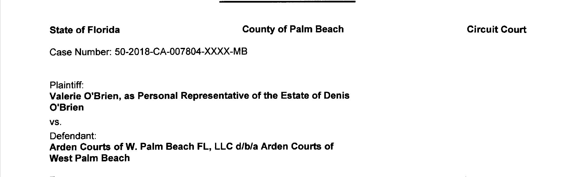 Arden Courts of West Palm Beach Lawsuit for Falls