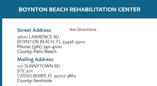 Suits and legal actions vs. Boynton Beach Rehabilitation Center