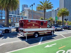 A truck of San Francisco fire department on its way to assist a nursing home abuse case.
