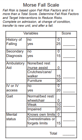 Morse Fall Risk Scale determines fall likelihood in a nursing home